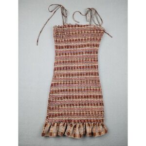 Hyped Unicorn Dress Womens Large Multicolor Stripe Smocked Ruffle Mini Sundress